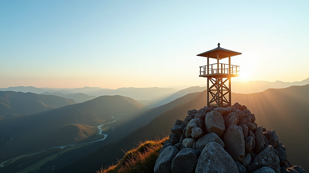Rozhledna na vrcholu Kleť s panoramatickým výhledem na údolí a kopce v dálce